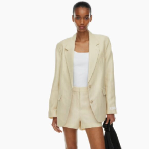 Aritzia Babaton New Agency Blazer Linen Humus Beige sz Large - Picture 8 of 10